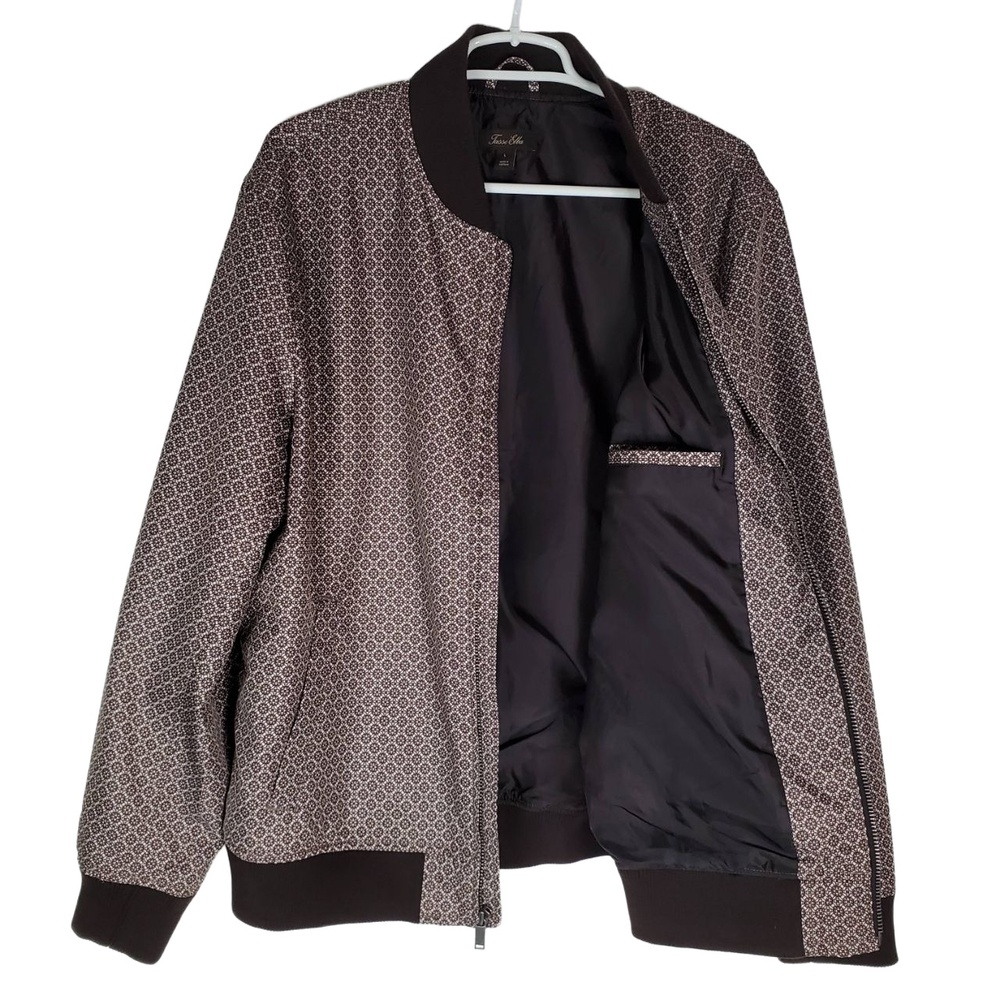 Tasso Elba Bomber Geometric Pattern Full Zip Jacket Brown White Mens Large - Picture 13 of 13
